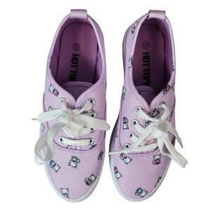 Hot Topic Boba Cats Lace Up Sneakers Lilac Purple Size 5 Canvas Kitty Shoes